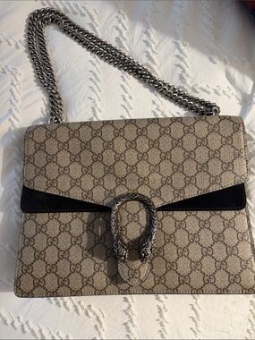 Mint Dionysus GUCCI Shoulder Bag with Black Suede and Gunmetal Silver Hardware